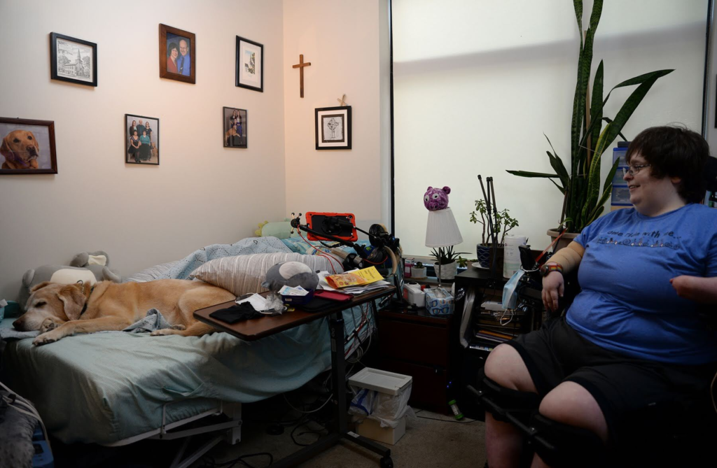 ©Clare Sheedy/PublicSource: Elaine Houston sits in her East Liberty home where she takes her remote telehealth appointments. 