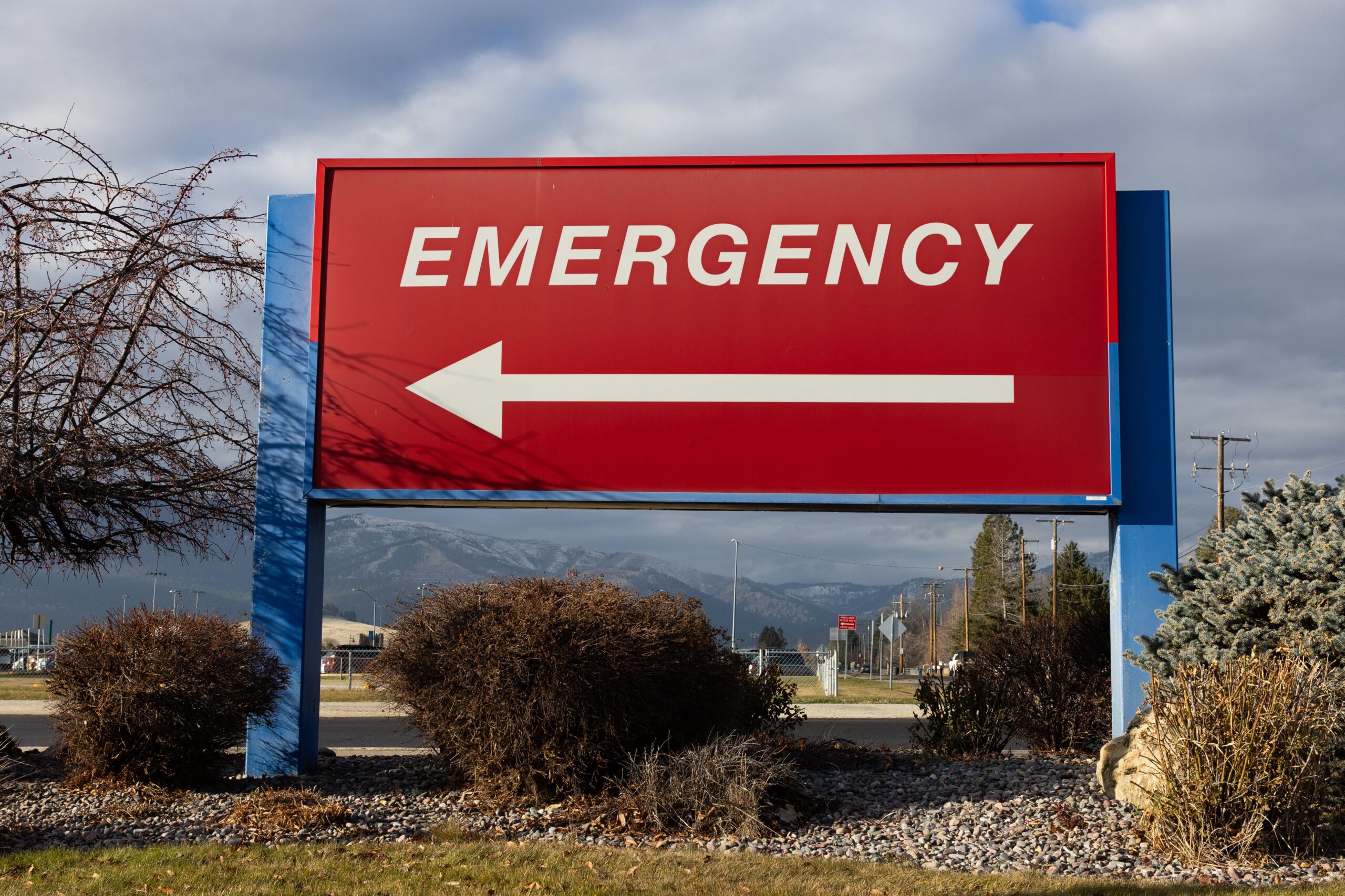 An emergency department sign in Missoula, Montana on Thursday, December 12, 2024. With very few treatment options available in Montana, hospital emergency departments are often the only place people can go when they are experiencing alcohol withdrawal. However, patients often end up leaving without the medication they need to manage withdrawal symptoms and they typically aren’t referred to inpatient or outpatient treatment programs. Credit: John Stember
