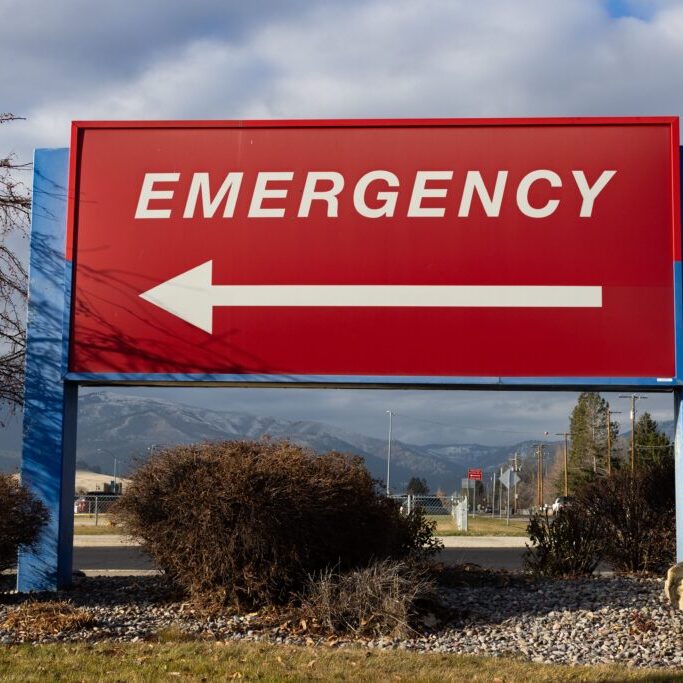 An emergency department sign in Missoula, Montana on Thursday, December 12, 2024. With very few treatment options available in Montana, hospital emergency departments are often the only place people can go when they are experiencing alcohol withdrawal. However, patients often end up leaving without the medication they need to manage withdrawal symptoms and they typically aren’t referred to inpatient or outpatient treatment programs. Credit: John Stember
