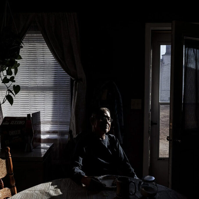 Anders Hustito sits at his house in Zuni Pueblo, New Mexico. His son, 43-year-old Jeffrey Hustito, died at a sober living home in Glendale, Arizona, in 2022. © Adriana Zehbrauskas, special to ProPublica