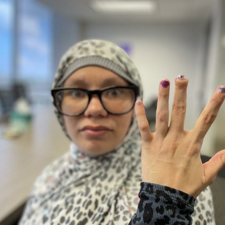 Nova Jaswan lost the tip of her middle finger when a cell door at Fulton County Jail closed on her hand.
Credit: Ellen Eldridge/GPB News